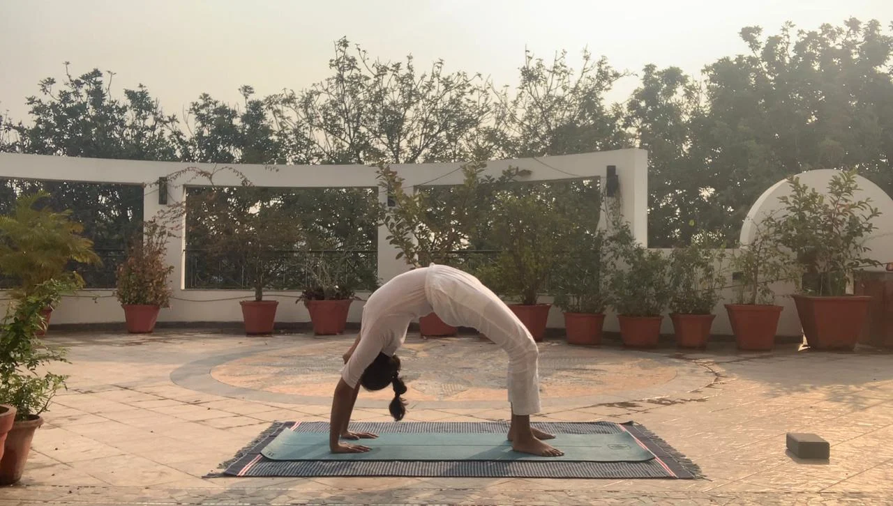 Sakshi starting her day with yoga on her terrace
