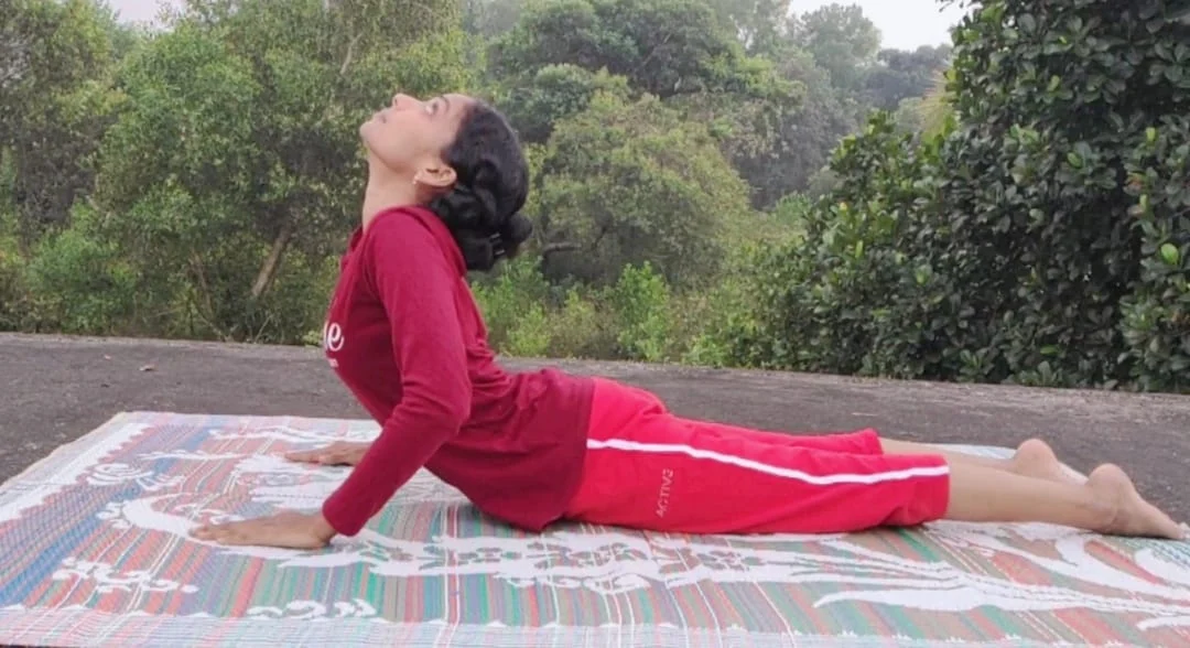 Poornima practicing yoga on her terrace (December 2020)