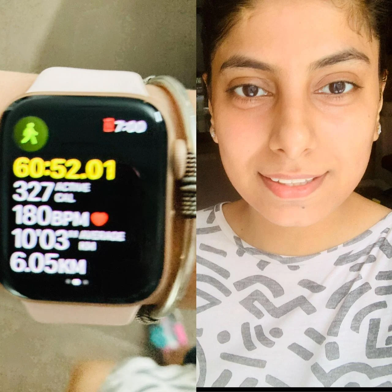 Neha staying on top of her morning workout routine tracking her progress